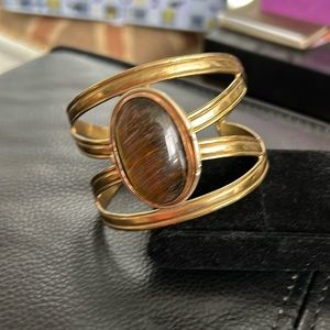 Gold-Tone Brown Stone Cuff Bracelet